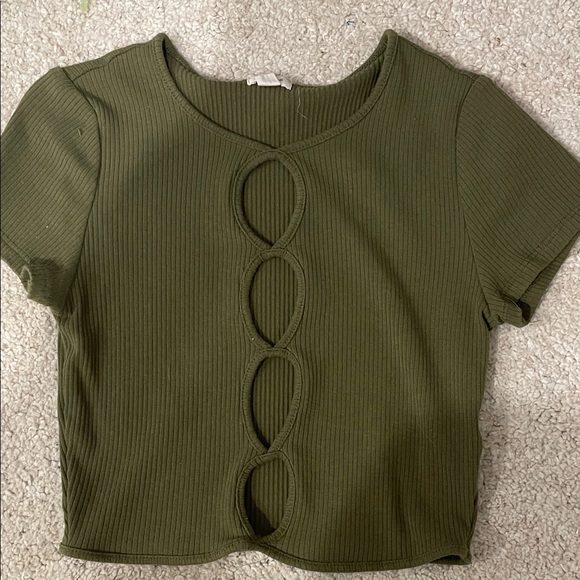 Olive Green Ribbed Cut-Out Top - Picture 4 of 4